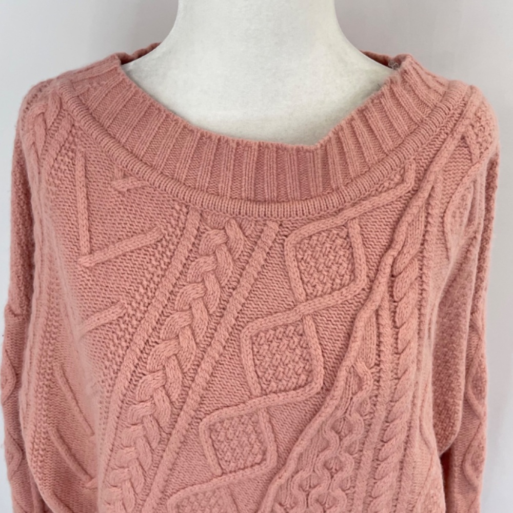 J Crew Cable Knit Patchwork Wool Blend Tunic Sweater K2428 Seashell Pink Large - Picture 5 of 16
